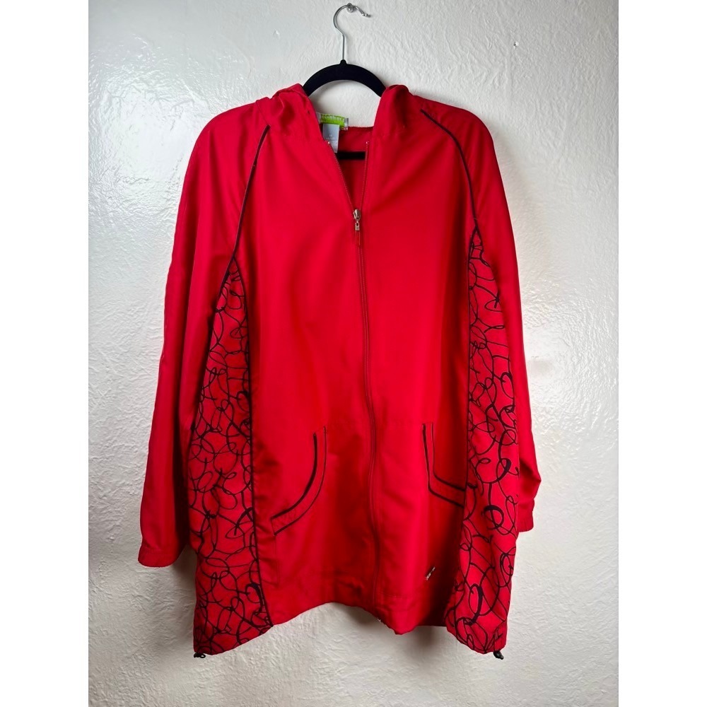 Liz & Me Sport Windbreaker Women 1X Red Hooded Full Zip Jacket Athleisure Bold